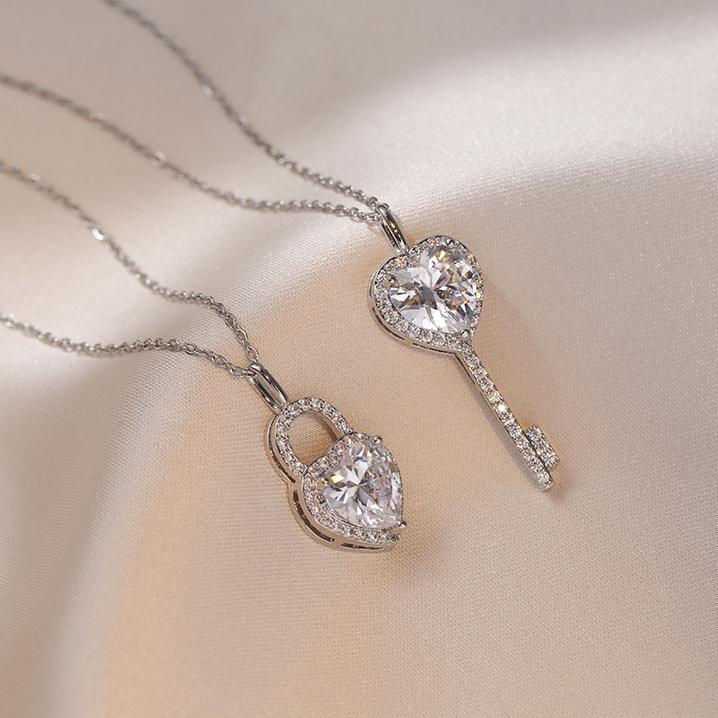 Chain Lock Combination - Roestvrij staal wit CZ kristal sleutel
