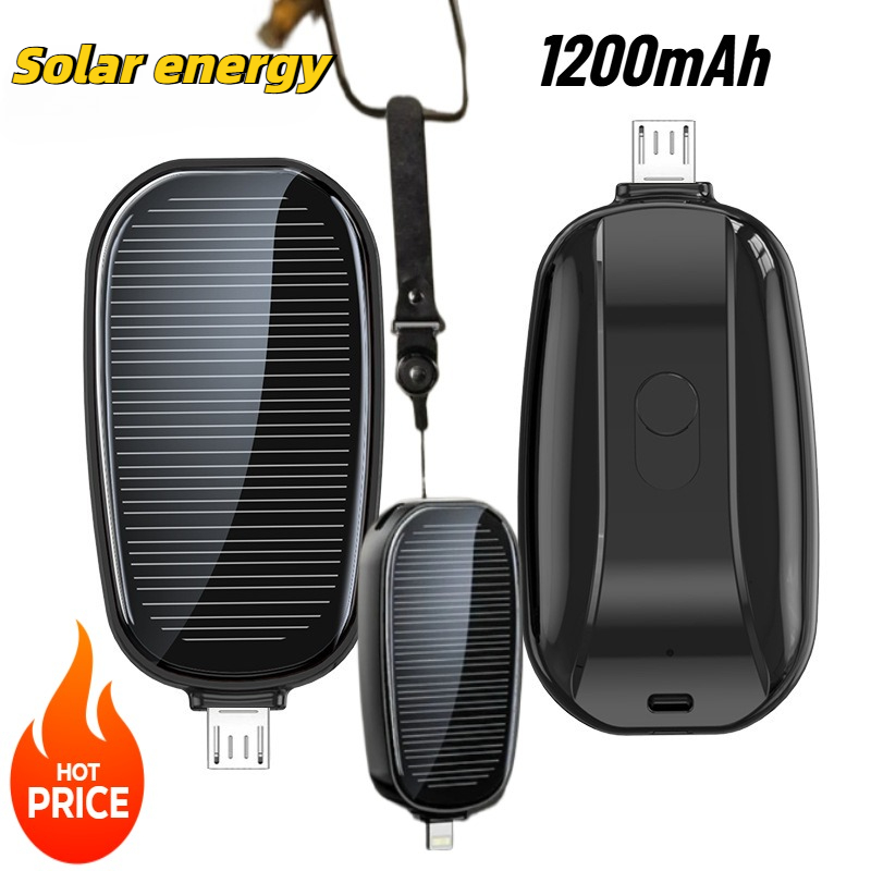 Usb Charger Dynamo - 1200mAh Solar Mini Power Bank sleutelhanger